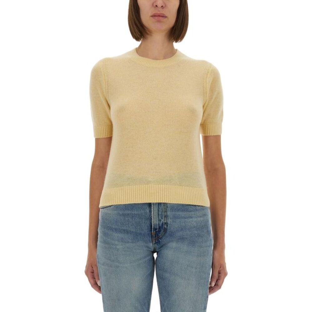 GUEST IN RESIDENCE Short Sleeve Cashmere Blend Knit Top Women Beige Shirts